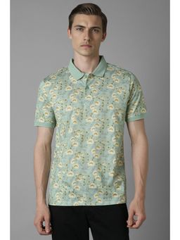 Louis Philippe - Men Green Floral Collar Neck Polo T-Shirt