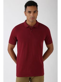 Peter England - Men Maroon Solid Collar Neck Polo T-Shirt