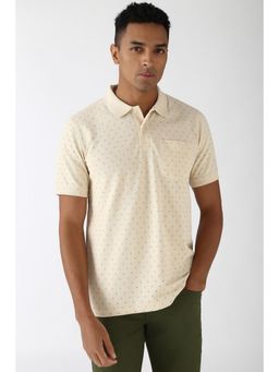 Peter England - Men Beige Print Collar Neck Polo T-Shirt