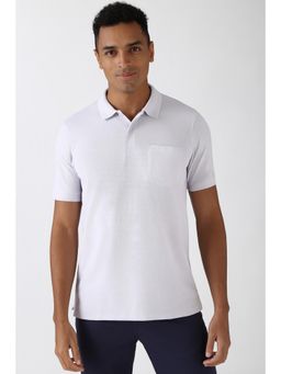 Peter England - Men White Textured Collar Neck Polo T-Shirt