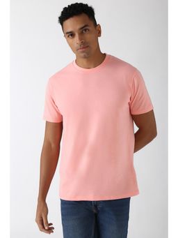 Peter England - Men Peach Solid Round Crew Neck Round Neck T-Shirt