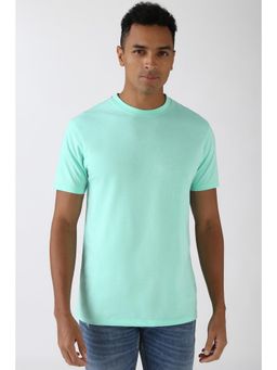 Peter England - Men Aqua Solid Round Crew Neck Round Neck T-Shirt