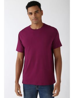 Peter England - Men Purple Solid Round Crew Neck Round Neck T-Shirt