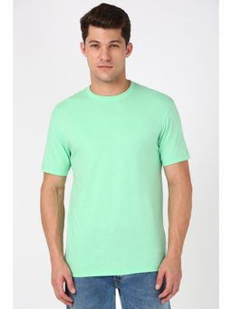 Peter England - Men Green Solid Round Crew Neck Round Neck T-Shirt