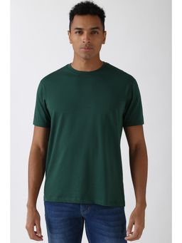 Peter England - Men Green Solid Round Crew Neck Round Neck T-Shirt