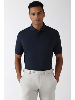 Peter England - Men Navy Blue Printed Collar Neck Polo T-Shirt