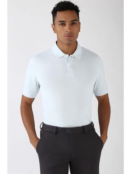 Peter England - Men Blue Solid Collar Neck Polo T-Shirt