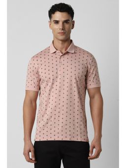 Van Heusen - Men Pink Print Collar Neck Polo T-Shirt