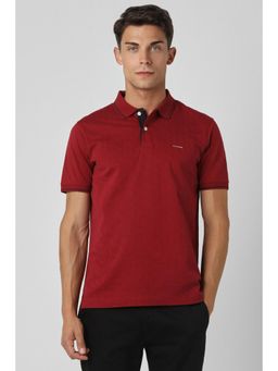 Van Heusen - Men Maroon Solid Collar Neck Polo T-Shirt
