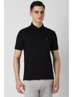 Van Heusen - Men Black Print Collar Neck Polo T-Shirt