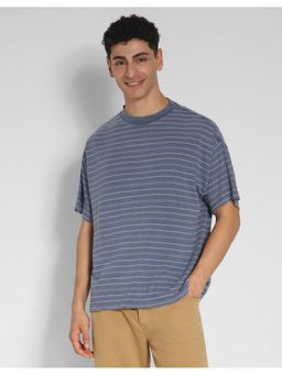 American Eagle - Men Blue Oversized Stripes T-Shirt