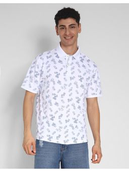 American Eagle - Men White Flex Pique Printed Collar Neck Polo T-Shirt