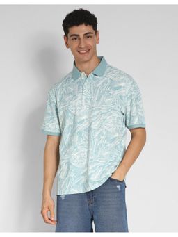 American Eagle - Men Blue Flex Pique Printed Collar Neck Polo T-Shirt