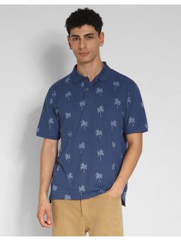 American Eagle - Men Blue Flex Pique Printed Collar Neck Polo T-Shirt
