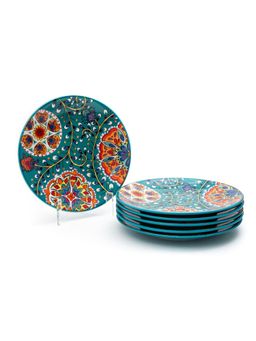 EZ Life - Majestic 11 Inch Ceramic Teal Blue Peacock Series Dinner Plate Pack Of 6
