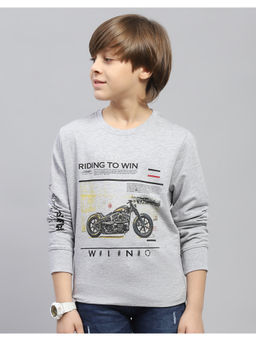 Monte Carlo - Boys Printed Grey Round Neck Full Sleeve Sweatshirt