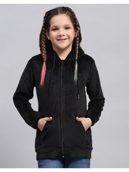 Monte Carlo - Girls Solid Black Full Sleeve Hoodie