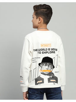Monte Carlo - Boys White Printed Round Neck Full Sleeve Sweatshirt