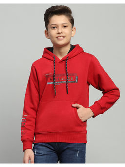 Monte Carlo - Boys Red Printed Full Sleeve Hoodie