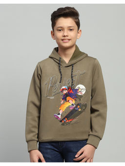 Monte Carlo - Boys Olive Graphic Printed Full Sleeve Hoodie