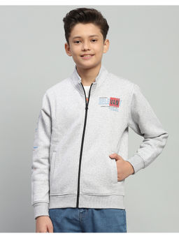 Monte Carlo - Boys Grey Printed Mock Neck Full Sleeve Jacket