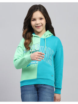Monte Carlo - Girls Teal & Blue Printed Full Sleeve Hoodie