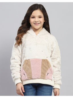 Monte Carlo - Girls Cream Self Design Full Sleeve Hoodie