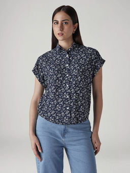Levi's - Women Navy Blue Cotton Half Sleeves Shirt