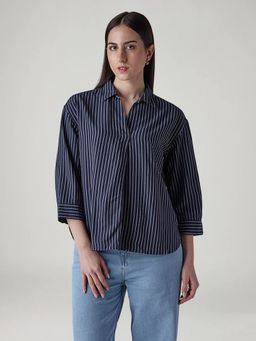 Levi's - Women Navy Blue Cotton Blend Three Fourth Sleeves Top