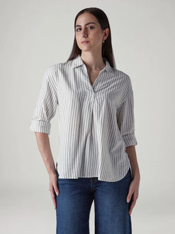Levi's - Women White Cotton Blend Three Fourth Sleeves Top