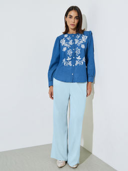 Styli - Women Blue Cotton Full Sleeves Top