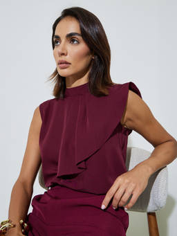 Styli - Women Burgundy Polyester Sleeveless Top