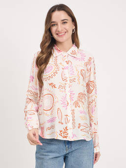 Madame - Women Off White Rayon Full Sleeves Shirt