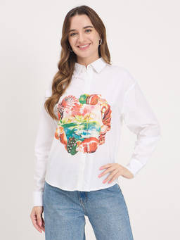 Madame - Women White Cotton Full Sleeves Shirt