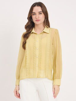 Madame - Women Yellow Nylon Full Sleeves Shirt