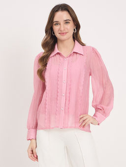 Madame - Women Pink Nylon Full Sleeves Shirt