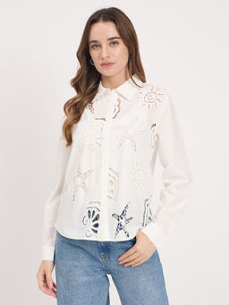 Madame - Women White Cotton Full Sleeves Shirt