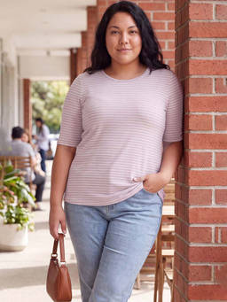 max - Women Purple Cotton Blend Half Sleeves T-Shirt