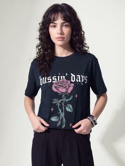 max - Women Blue Pure Cotton Half Sleeves T-Shirt