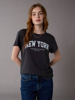 American Eagle - Women Charcoal Cotton Half Sleeves T-Shirt