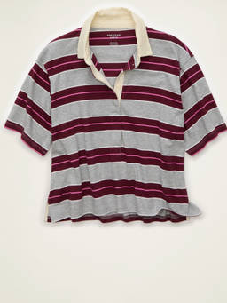 American Eagle - Women Grey Cotton Half Sleeves Polo T-Shirt