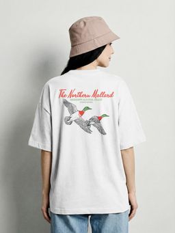 Nobero - Oversized Graphic Print White T-Shirt