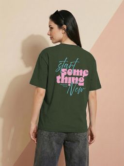 Nobero - Green Oversized Graphic Print T-Shirt