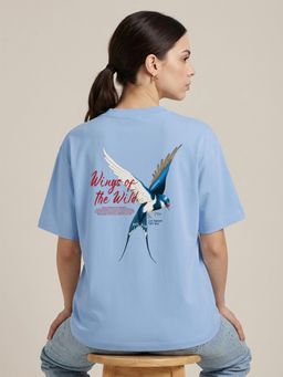 Nobero - Oversized Graphic Print Blue T-Shirt