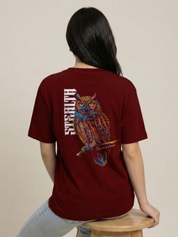 Nobero - Oversized Graphic Print Maroon T-Shirt