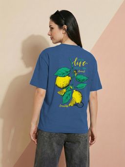 Nobero - Blue Oversized Graphic Print T-Shirt