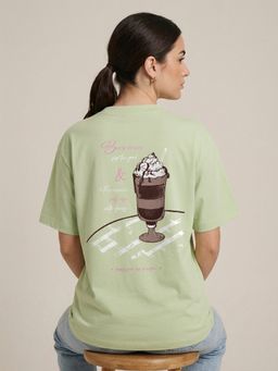 Nobero - Oversized Graphic Green Print T-Shirt