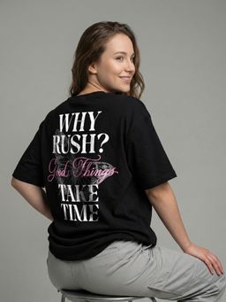Nobero - Oversized Graphic Print Black T-Shirt