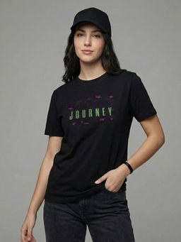 Nobero - Typography Printed Black T-Shirt