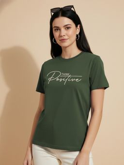 Nobero - Green Typography Printed T-Shirt